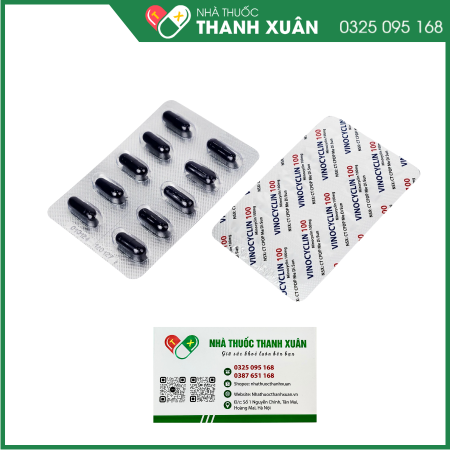 Thuốc Vinocyclin 100 Medisun điều trị mụn trứng cá, nhiễm trùng đường hô hấp